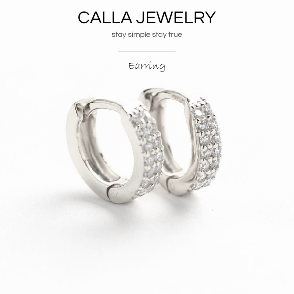 Khuyên tai tròn bạc CallaJewelry S925 Nạm 2 vòng đá sáng lấp lánh | E011
