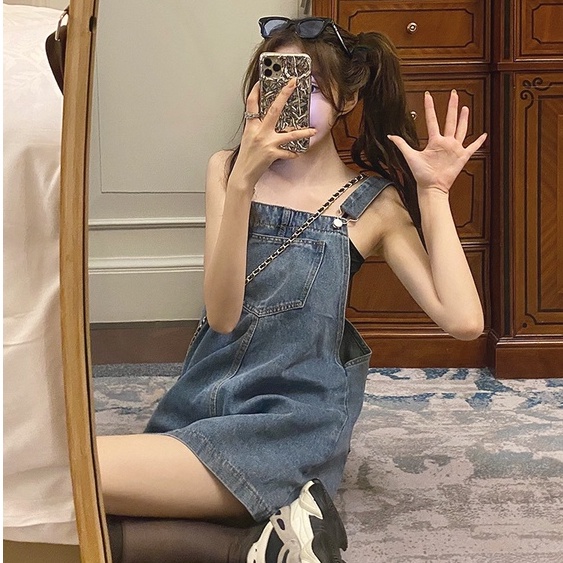 Happy-store ❤️ Váy Denim Dáng Rộng Phong Cách Cổ Điển Hợp Thời Trang Cho Nữ