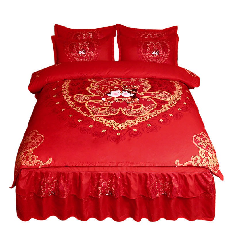 khuyến mãi bán hàng trực tiếp tại nhà máytân hôn bốn - bộ khăn trải giường, đồ giường cưới lớn màu đỏ, phòng cô