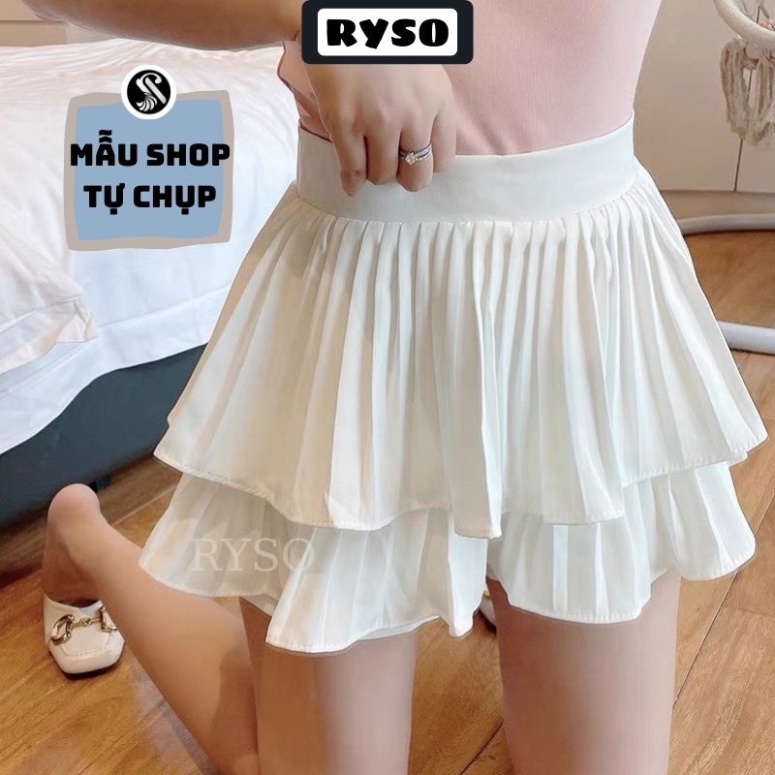 Chân Váy Tầng Xếp Ly Xòe Dáng Ngắn 2 Tầng Lưng Cạp Cao Kèm video sp + Ảnh