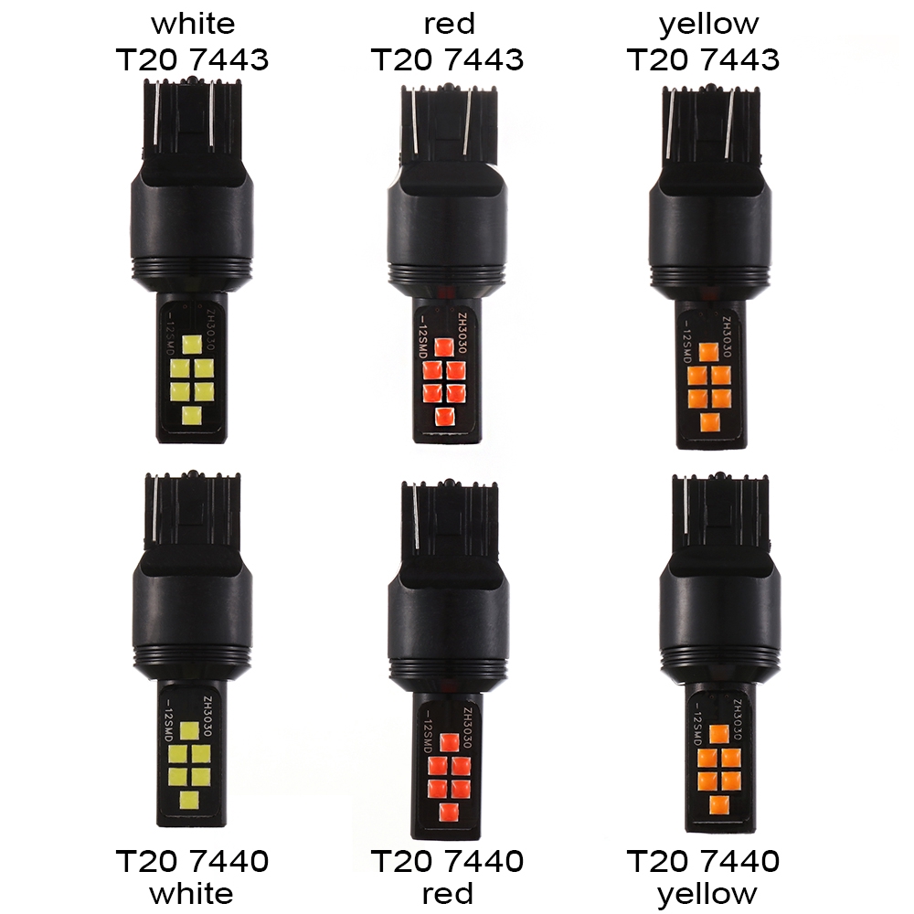 Bóng đèn phanh 3030 12SMD 7443 W21/5W 7440 W21W T20 ánh sáng đỏ vàng trắng dành cho xe hơi
