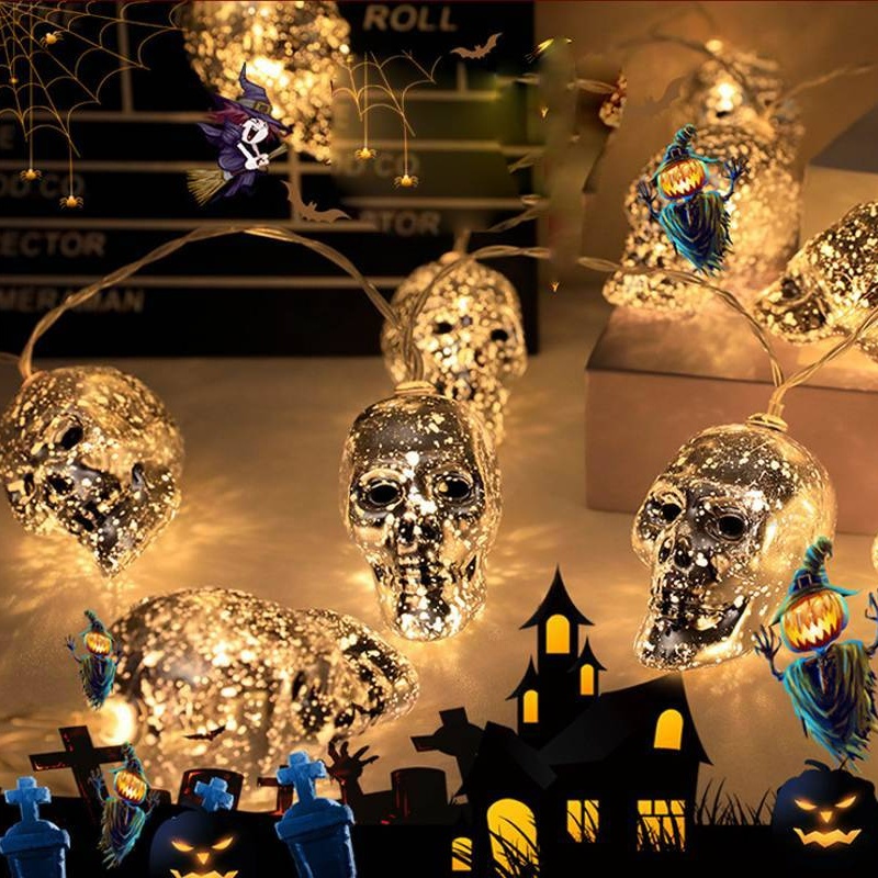 Dây Đèn Led Hình Đầu Lâu / Nhện / Bí Ngô Trang Trí Tiệc Halloween