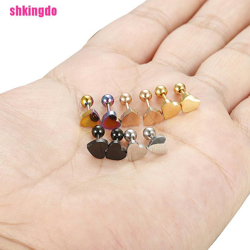 Khuyên tai hình trái tim bằng thép không gỉ đơn giản cá tính