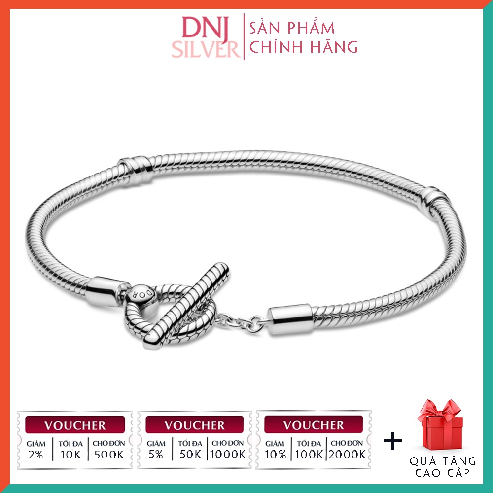 Vòng tay bạc 925 cao cấp - Mẫu vòng T-Bar Snake Chain Bracelet, có thể mix thêm hạt charm vào vòng theo ý thích