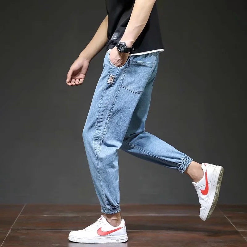 Fashionable stretchy elastic waist jeans