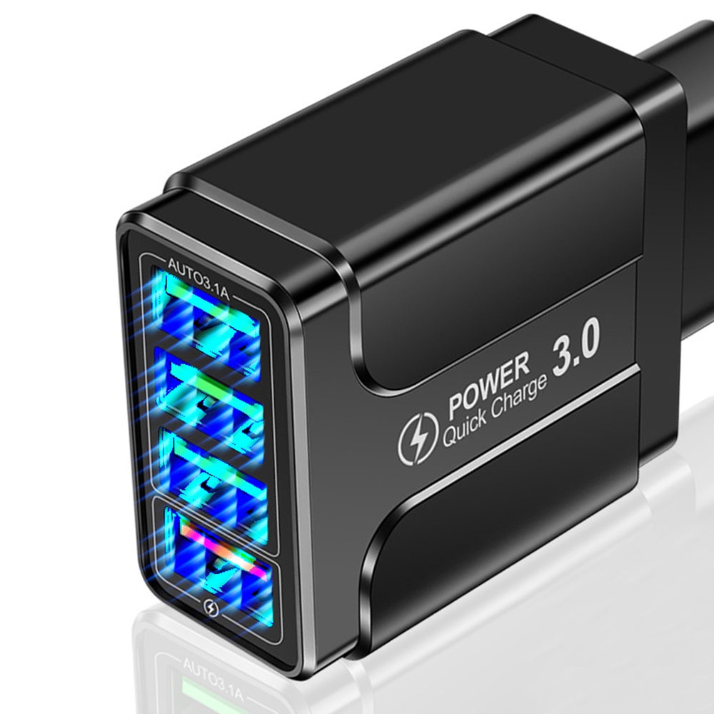 QC 3.0 3A LED Wall Charger Fast Adapter 4USB Charging Adapter Block Illuminated Travel Plug