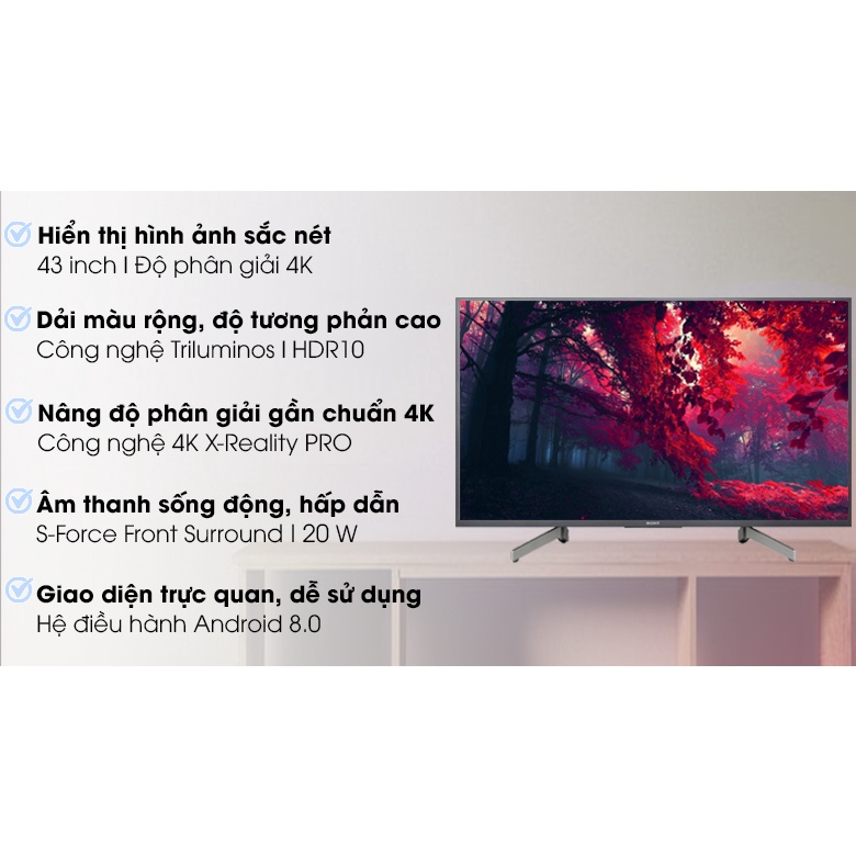 Android Tivi Sony 4K 43inch KD-43X8000G