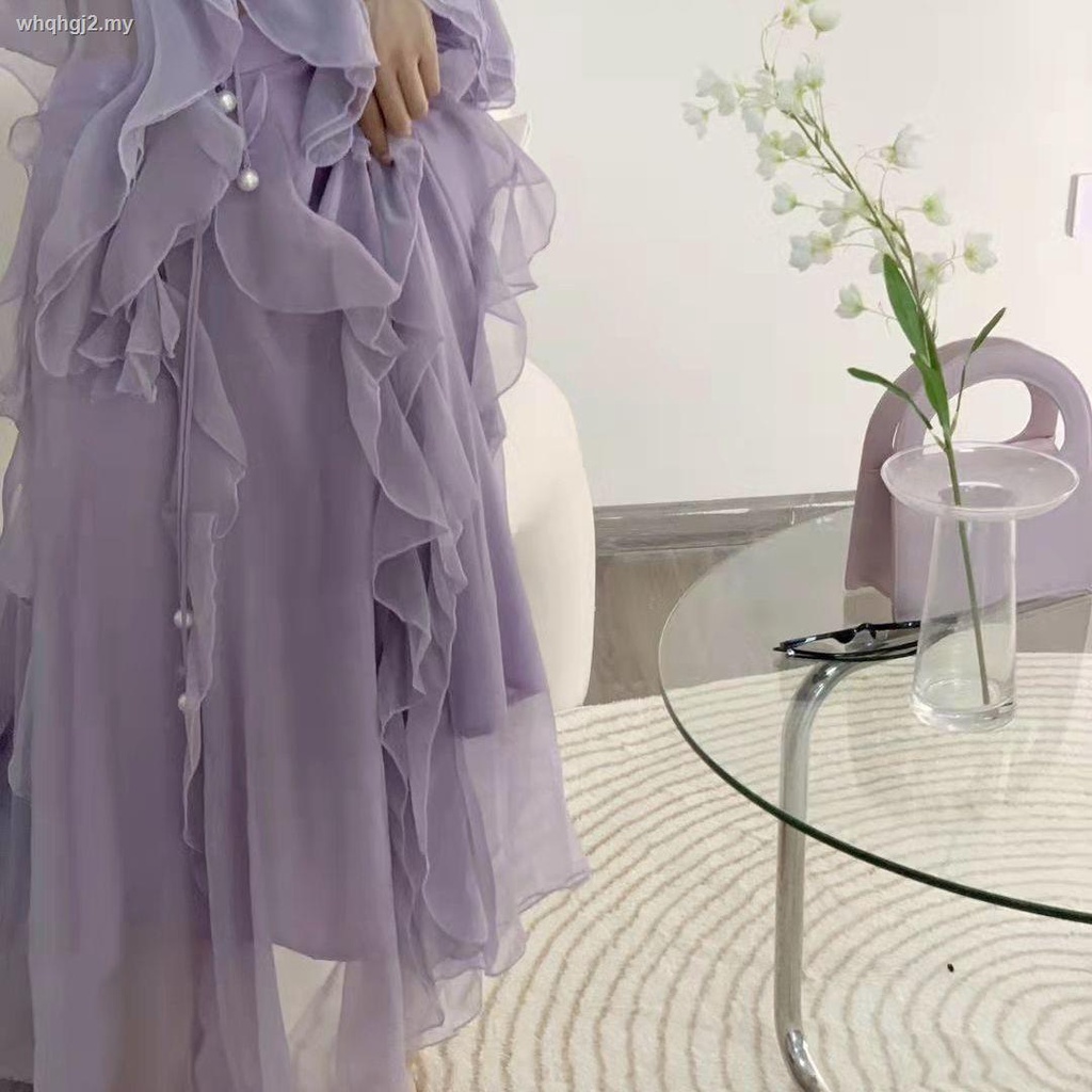 Set Áo Sơ Mi Màu Tím Và Chân Váy Phong Cách Hong Kong Cổ Điển Thời Trang