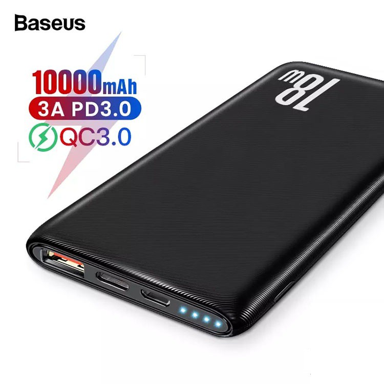 Sạc dự phòng Baseus 18W 10000mAh tốc độ nhanh kết nối cổng USB3.0 cho Điện thoại