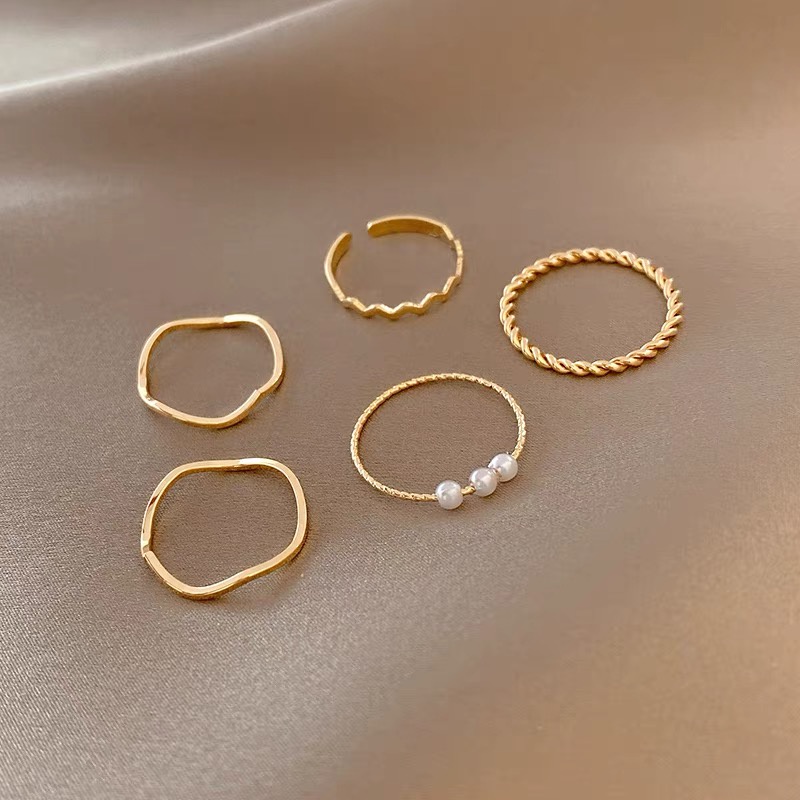 Set 5 Nhẫn Kiểu Dáng Đơn Giản Thời Trang Theo Phong Cách Hàn Quốc