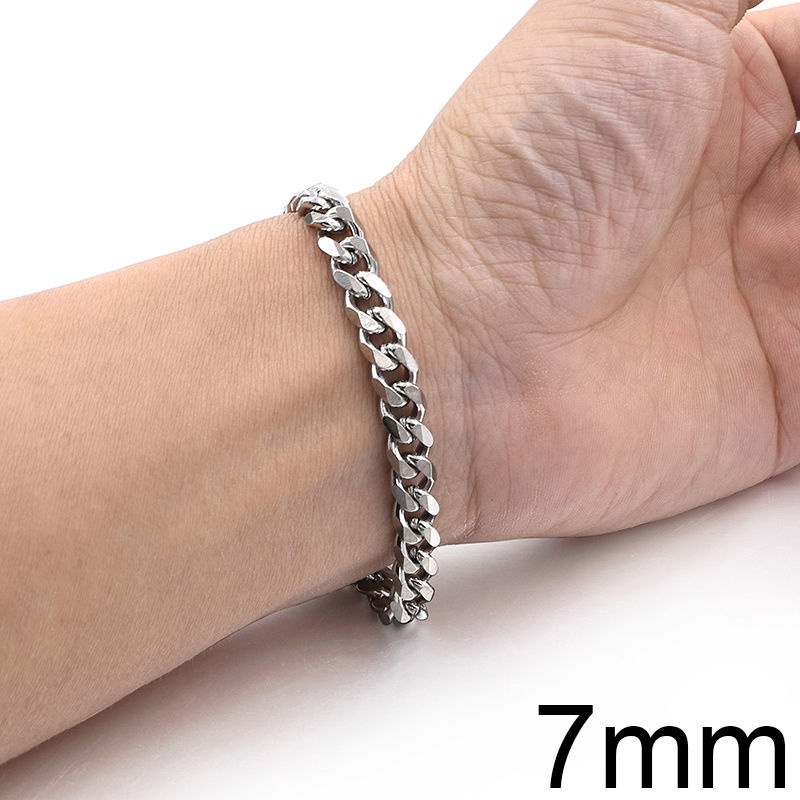 Vòng Đeo Tay Dạng Dây Xích 7mm Bằng Thép Không Gỉ Phong Cách Punk Đơn Giản Cho Nam Và Nữ