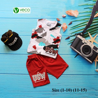 Quần áo bé trái cao cấp - Bộ thun bé trai Veco USW