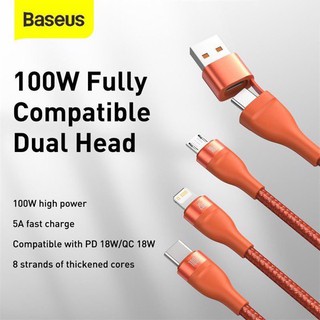 Cáp sạc nhanh 3 đầu Baseus Flash Series 3 in1 Plus (USB + Type-C to M+L+C, 100W Quick Charge and Data Cable)