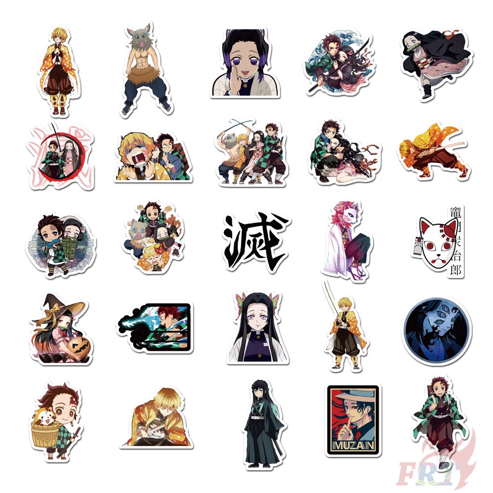 Set 100 / 50 / 25 / 10 miếng dán PVC chống thấm nước hình anime Demon Slayer độc đáo trang trí cho vali / ván trượtJP6