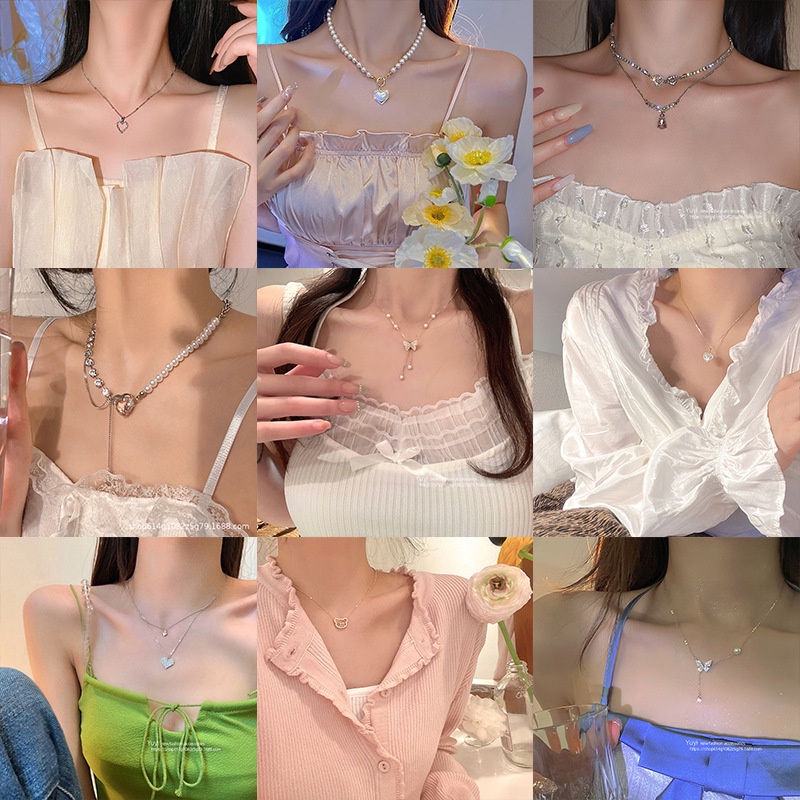 Vòng cổ Thép Titan Đính Ngọc Trai Nhân Tạo Thời Trang Phong Cách Hàn Quốc