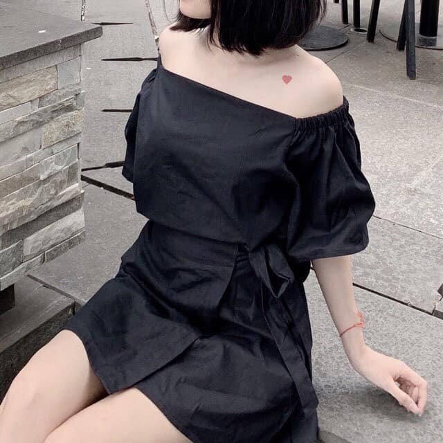 [C112] Set áo trễ vai chân váy thắt nơ điệu đà - Set áo trễ vai cá tính mix chân váy ngắn cạp chun freesize cực xinh | BigBuy360 - bigbuy360.vn