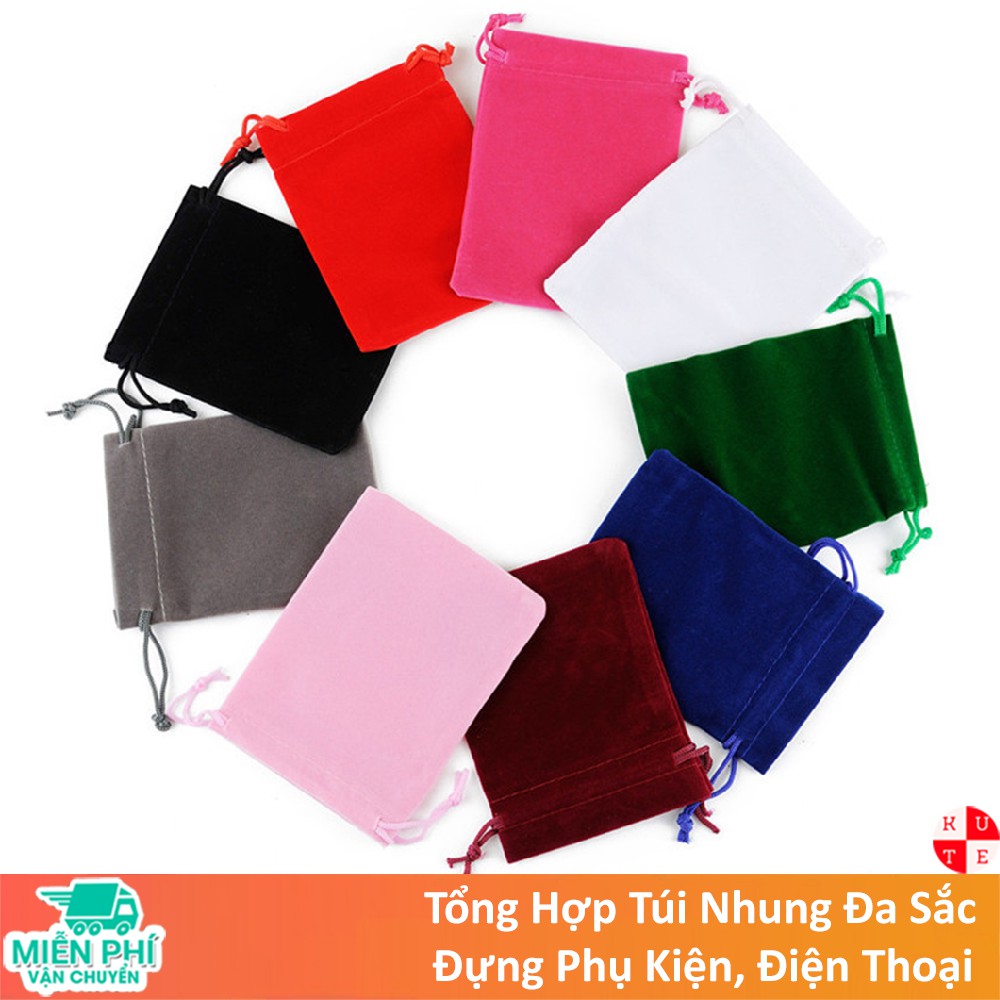 Túi Nhung Dây Rút Đa Sắc Dễ Thương Nhiều Size Đựng Ví Điện Thoại Tiền