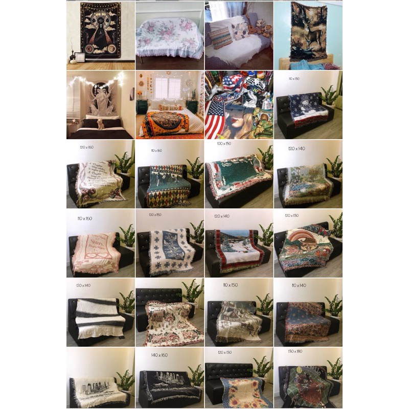 USA Thảm cotton phủ ghế sofa, thảm khăn trang trí phong cách Âu Mỹ vintage - Hàng 2hand đã tuyển chọn, Độ mới 95%