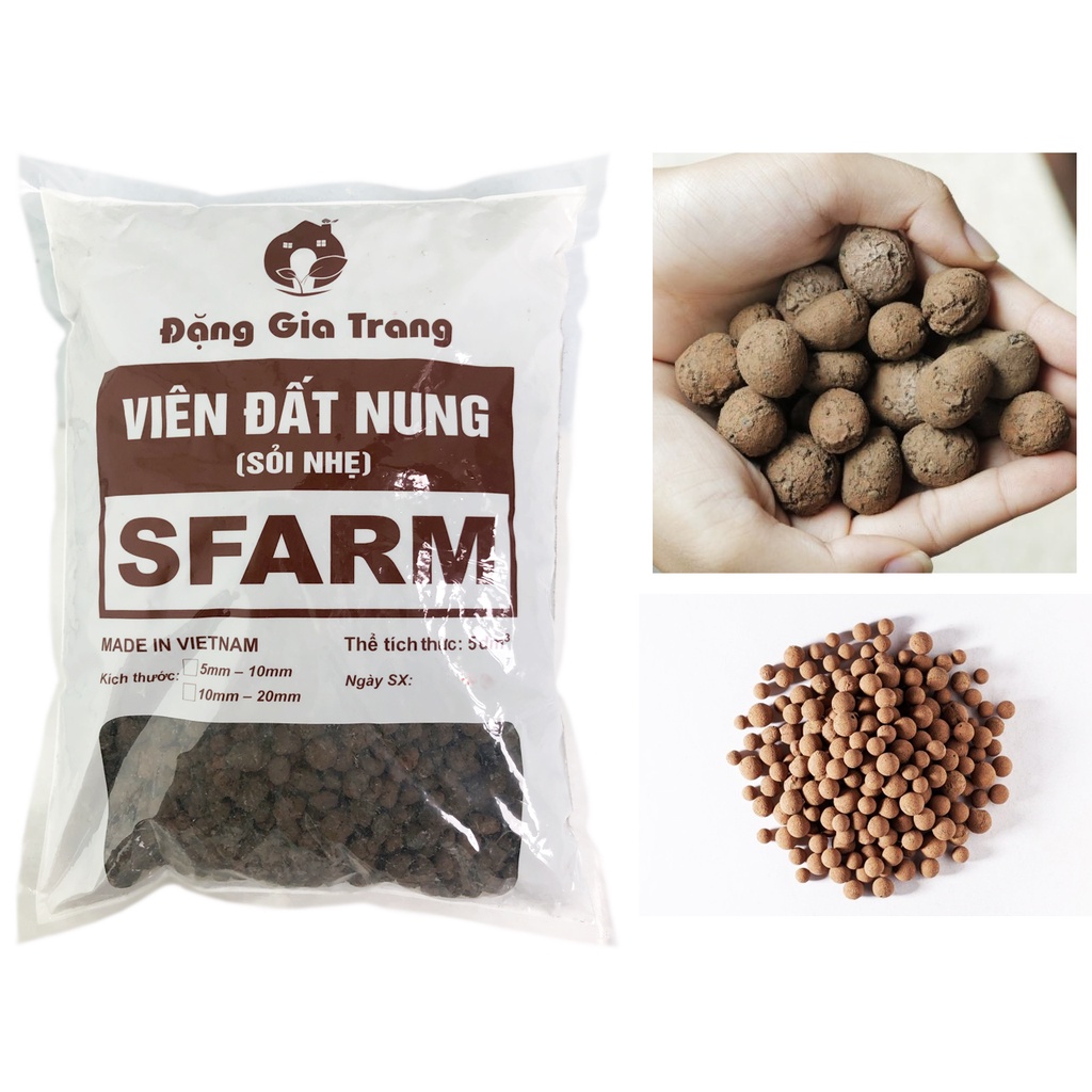 Viên Đất Nung Sỏi Nhẹ SFARM Túi 5 dm3 Kích Thước 10-20 mm