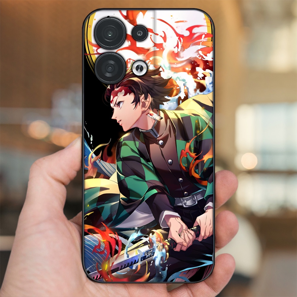 Ốp lưng Oppo Reno 8 5G viền đen in hình Tanjiro Kimetsu no Yaiba