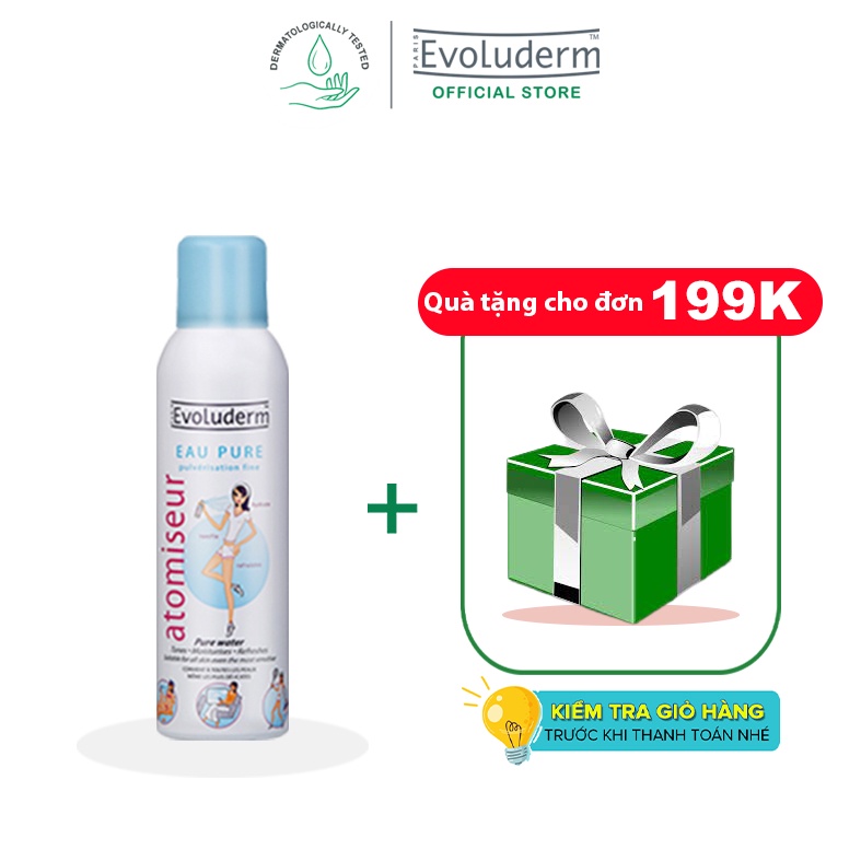 Xịt khoáng Evoluderm giúp dưỡng ẩm cấp nước và làm dịu làn da Atomiseur Eau Pure 150ml