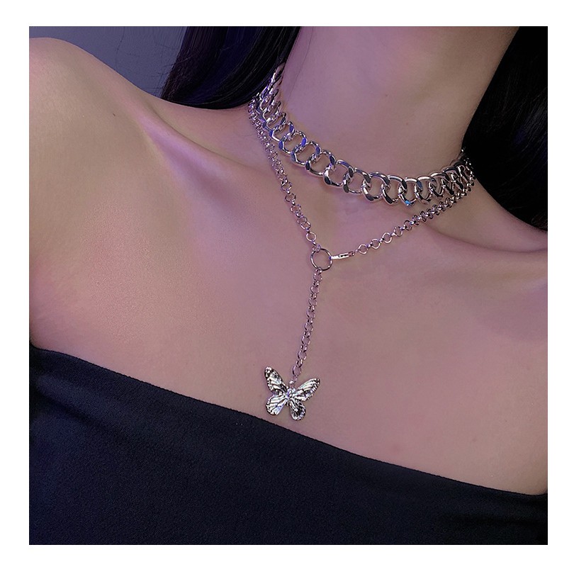 Dây chuyền nữ - Choker 2 lớp mặt hình bướm cực đẹp