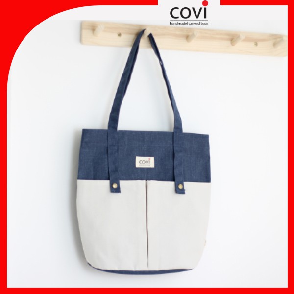 Túi vải canvas, túi tote đựng giấy A4 phom đứng phối 2 nút trước thời trang COVI nhiều màu sắc T8