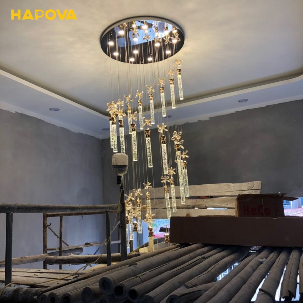 Đèn thả thông tầng Pha lê cao cấp HAPOVA ROTI 2368 Đường kính 800mm dài 4 mét + Tặng kèm bóng