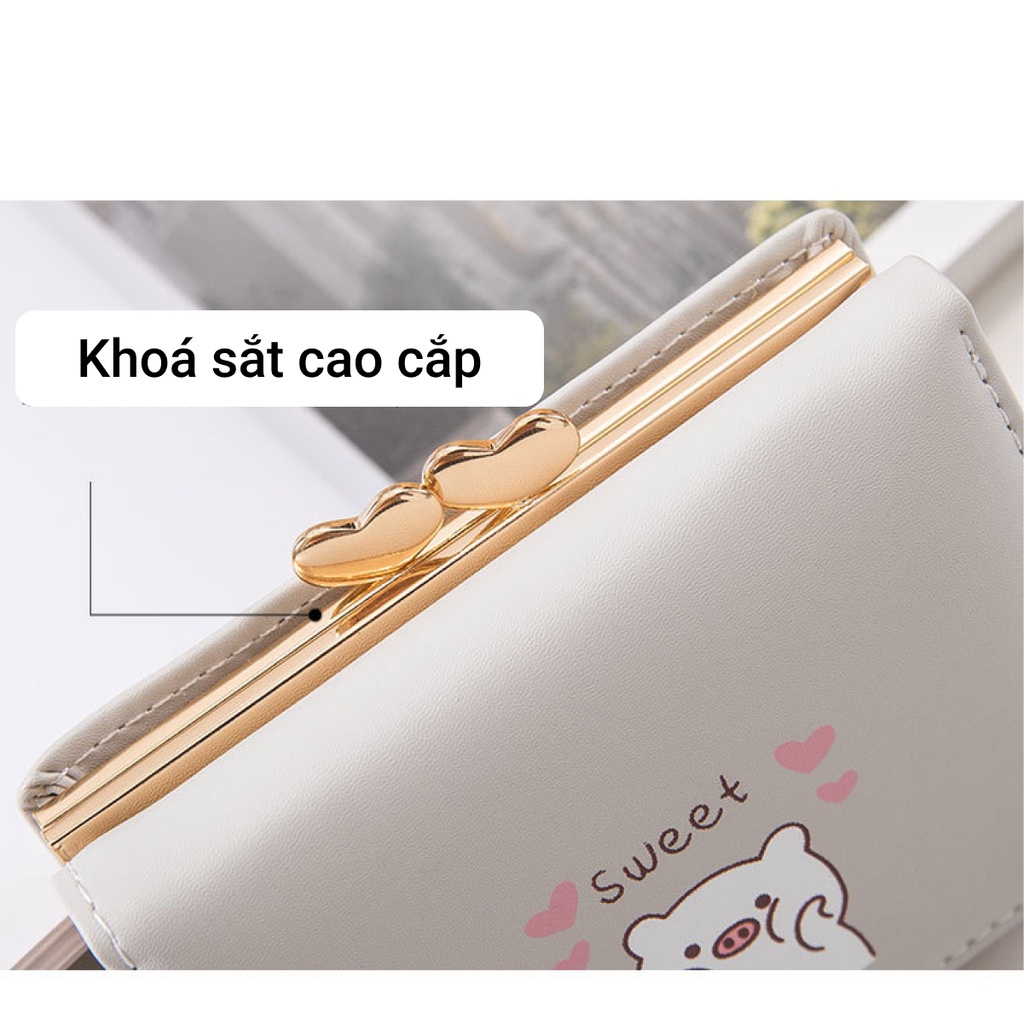 Ví nữ mini cầm tay GENZZZ họa tiết con heo nhiều ngăn tiện dụng chất da cao cấp V005