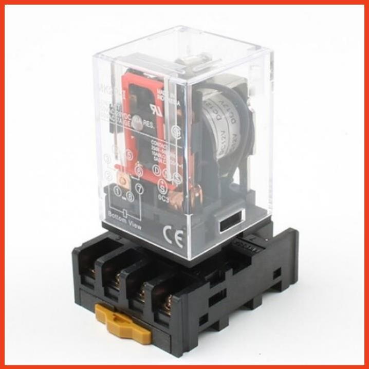 Rơ le trung gian MK2P-I relay kính trắng trong 8 chân tròn điện áp 220VAC, 24VDC, 12VC giá rẻ kèm chân đế PF083A