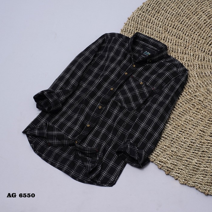 Áo Sơ Mi Flannel Màu Đen 50PVQ Cho Nam Tuổi Teen / Đại Học/ Công Sở/ Đi Học
