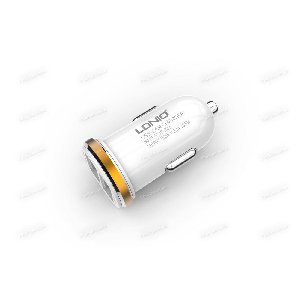 Cốc sạc cao cấp trên ô tô (car charger) 2 USB có IC ổn dòng LDNIO DL-C22 Trắng 10.5W  (kèm cáp sạc Android)