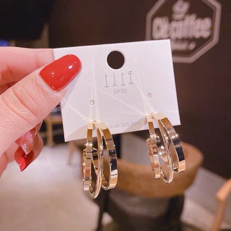 Bông tai 3 vòng khía tròn phong cách hàn quốc