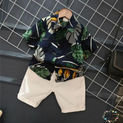Set áo sơ mi ngắn tay cổ tròn + quần short thời trang cho bé trai