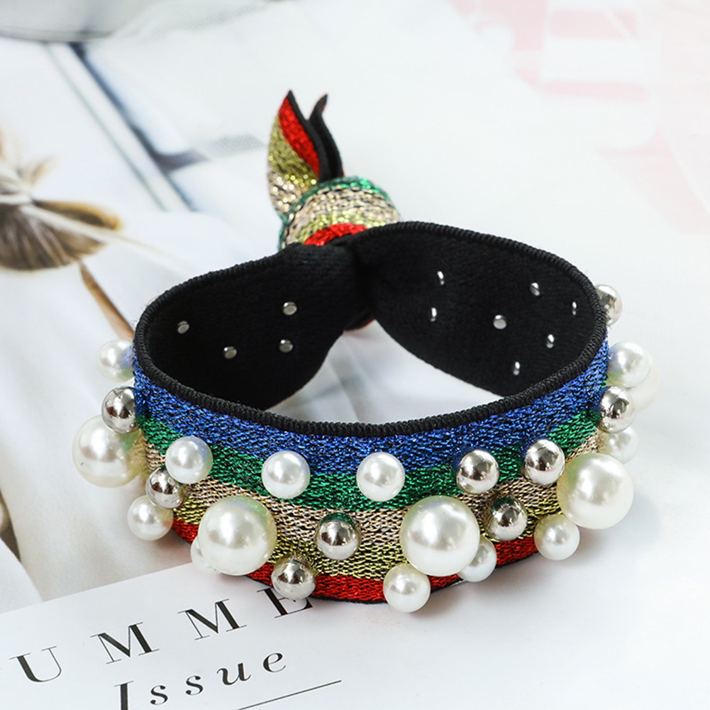 Dây buộc tóc đính ngọc trai giả màu sắc thời trang