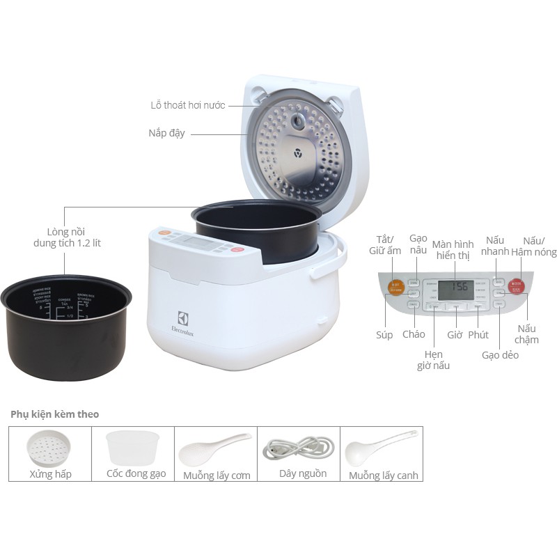 Nồi cơm điện tử Electrolux 1.2 lít ERC6503W Mới | BigBuy360 - bigbuy360.vn