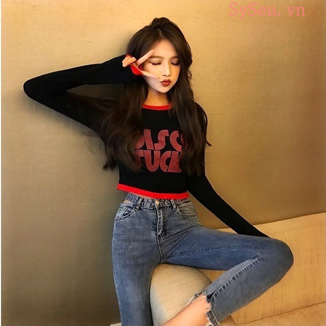 Áo croptop dài tay phong cách Hàn Quốc trẻ trung thời trang
