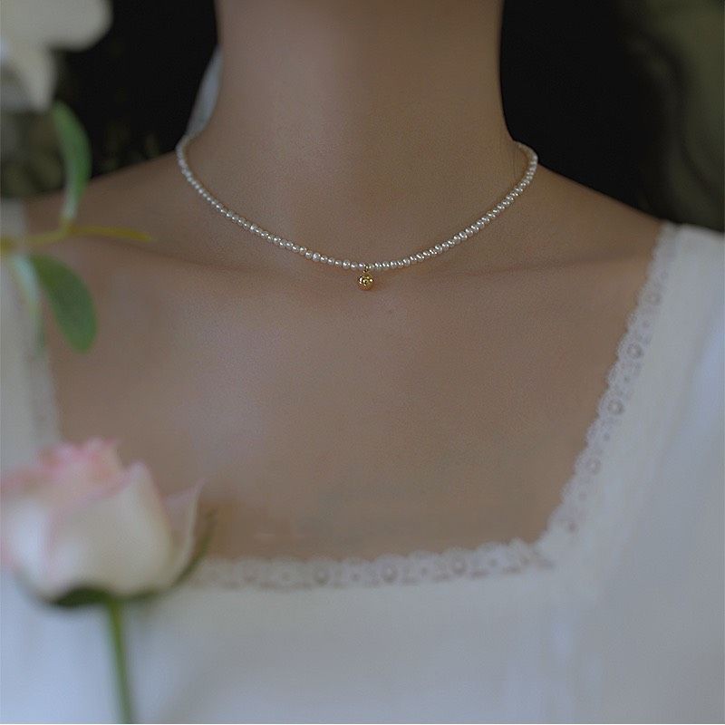 vòng cổ choker vintage hạt nhỏ phối chuông vàng  mã VC-7102