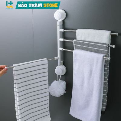 Gía treo khăn nhà tắm, Đồ gia dụng treo khăn inox 304 xoay 180 độ dính tường tiện lợi