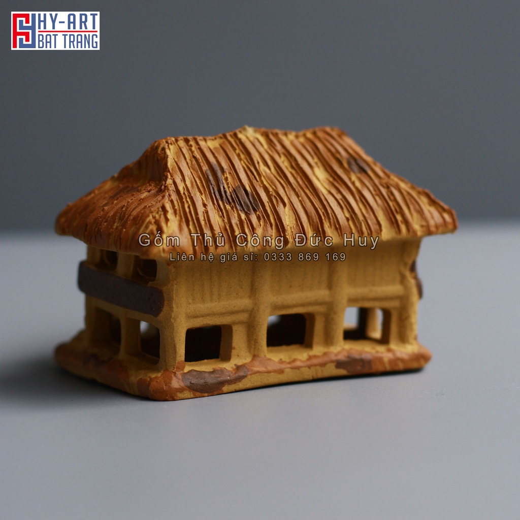 Tiểu cảnh hồ cá, trang trí bể cá cảnh, tượng gốm nhà sàn mini trang trí chậu cây bonsai