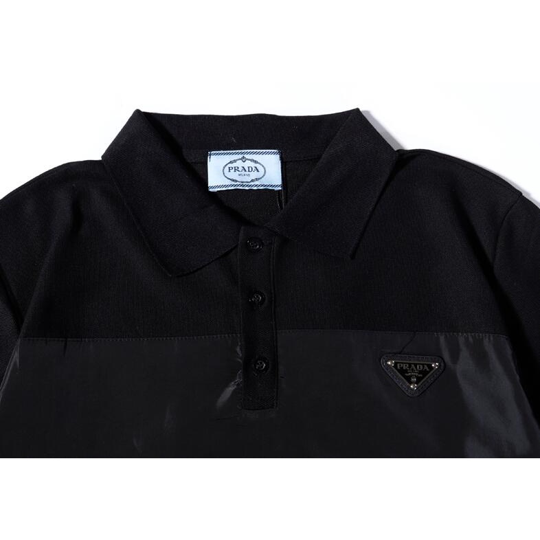 Áo thun Prada cotton cổ polo tay ngắn họa tiết tam giác thời trang