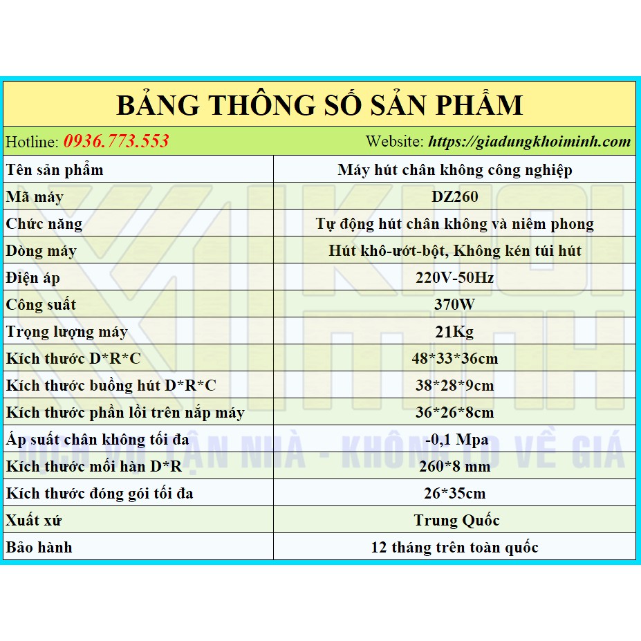 Máy hút chân không không kén túi Dz260 - Khôi Minh