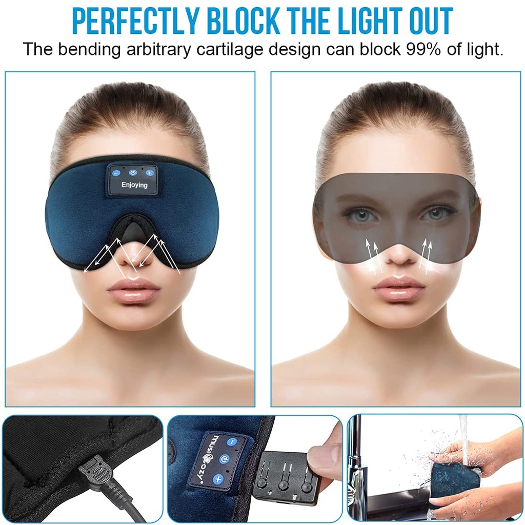 Bịt Mắt Ngủ 3D Kết Nối Bluetooth 5.0 Không Dây Thoáng Khí Có Phát Nhạc Dùng Khi Đi Du Lịch