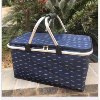 Giỏ xách dã ngoại, giỏ xách cầm tay dạng gập giữ nhiệt picnic, làn đựng đồ dã ngoại