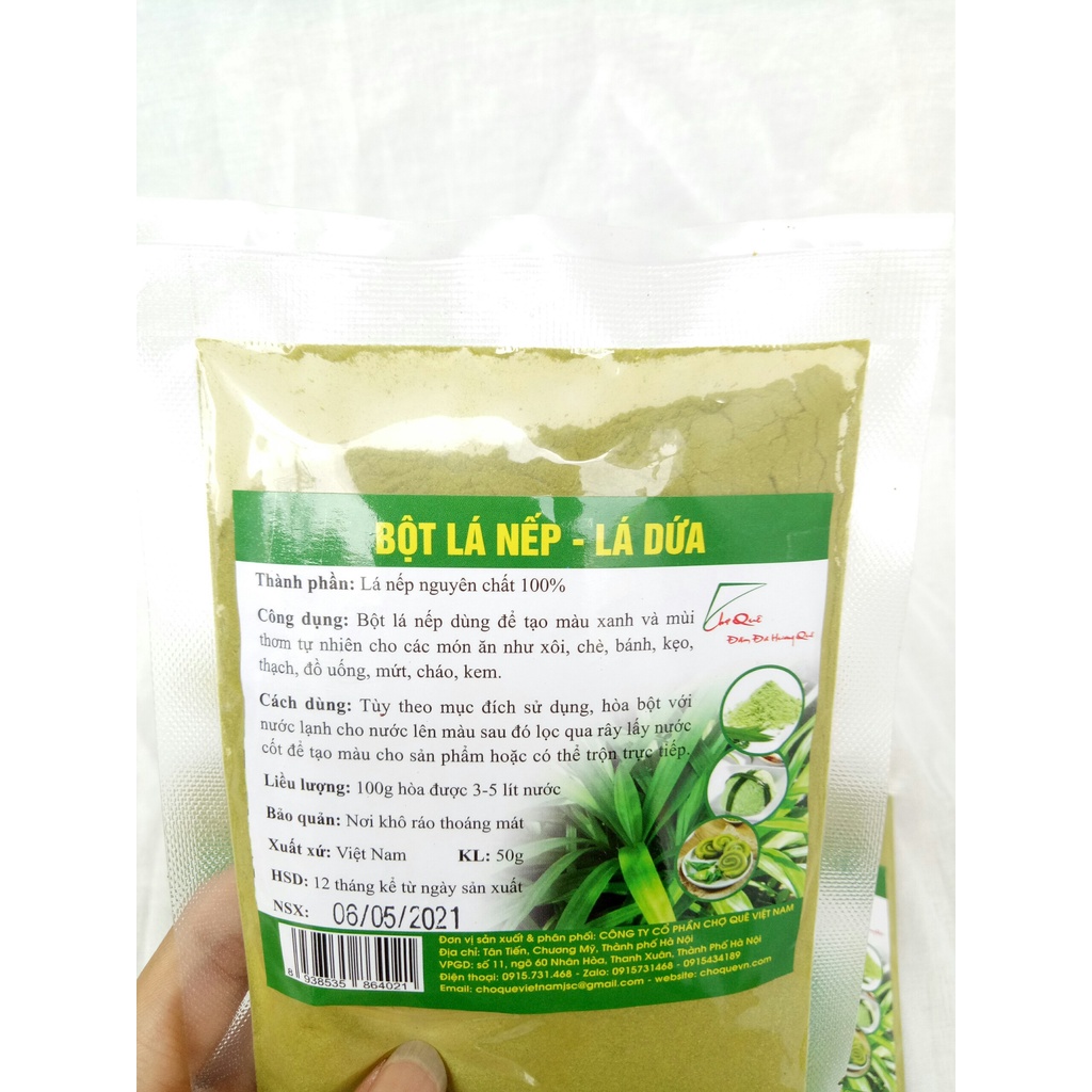 Gói 50g Bột lá nếp (bột lá dứa) nguyên chất 100% - Tạo mùi thơm và màu xanh tự nhiên xôi chè, bánh mứt