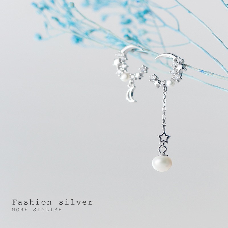 Khuyên tai bạc Ý s925 trăng khuyết bất đối G2870 - AROCH Jewelry