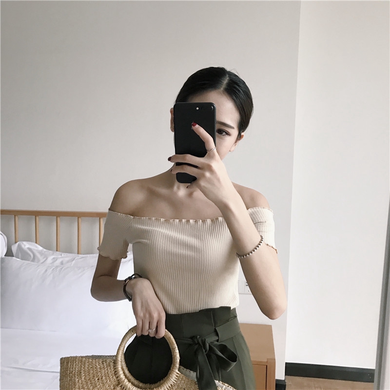 [Mã FAMAYWA giảm 10K đơn 50K] Áo Thun Xiaozhainv Trễ Vai Tay Ngắn Ôm Dáng | BigBuy360 - bigbuy360.vn