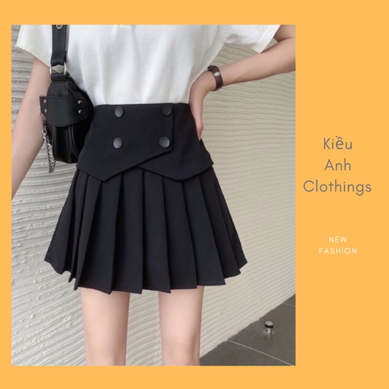 chân váy xếp ly dáng ngắn có 4 cúc - Full Size