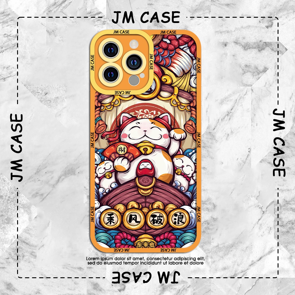 Ốp lưng iphone cạnh vuông JM CASE Mèo thần tài cầm quạt vẫy tay may mắn 6/6pl/6s/6spl/7/7pl/8/8pl/x/xs/11/12/13/pro/max