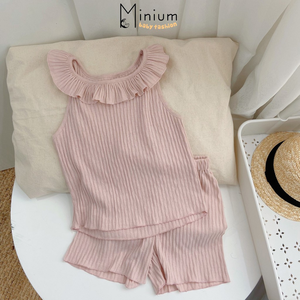 Bộ 100% cotton cổ bèo mặc mùa hè cho bé gái Minium, set trẻ em mềm, mát- SB1030